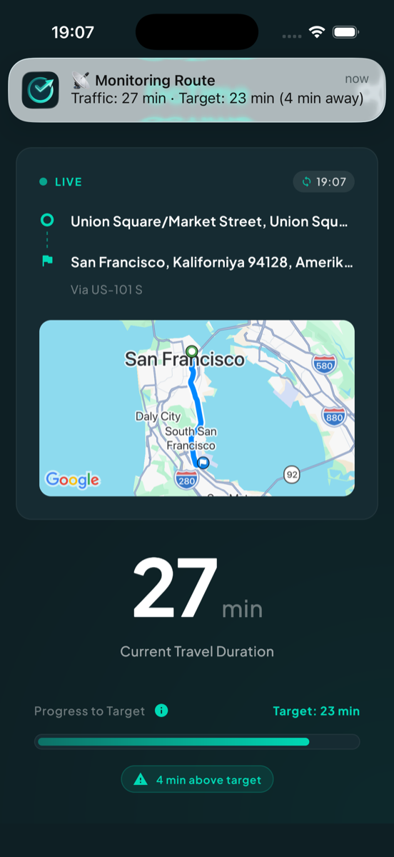 GoTime: Traffic & ETA Alerts monitoring screen